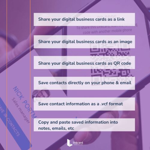Multiple ways of sharing and saving information with Linkcard